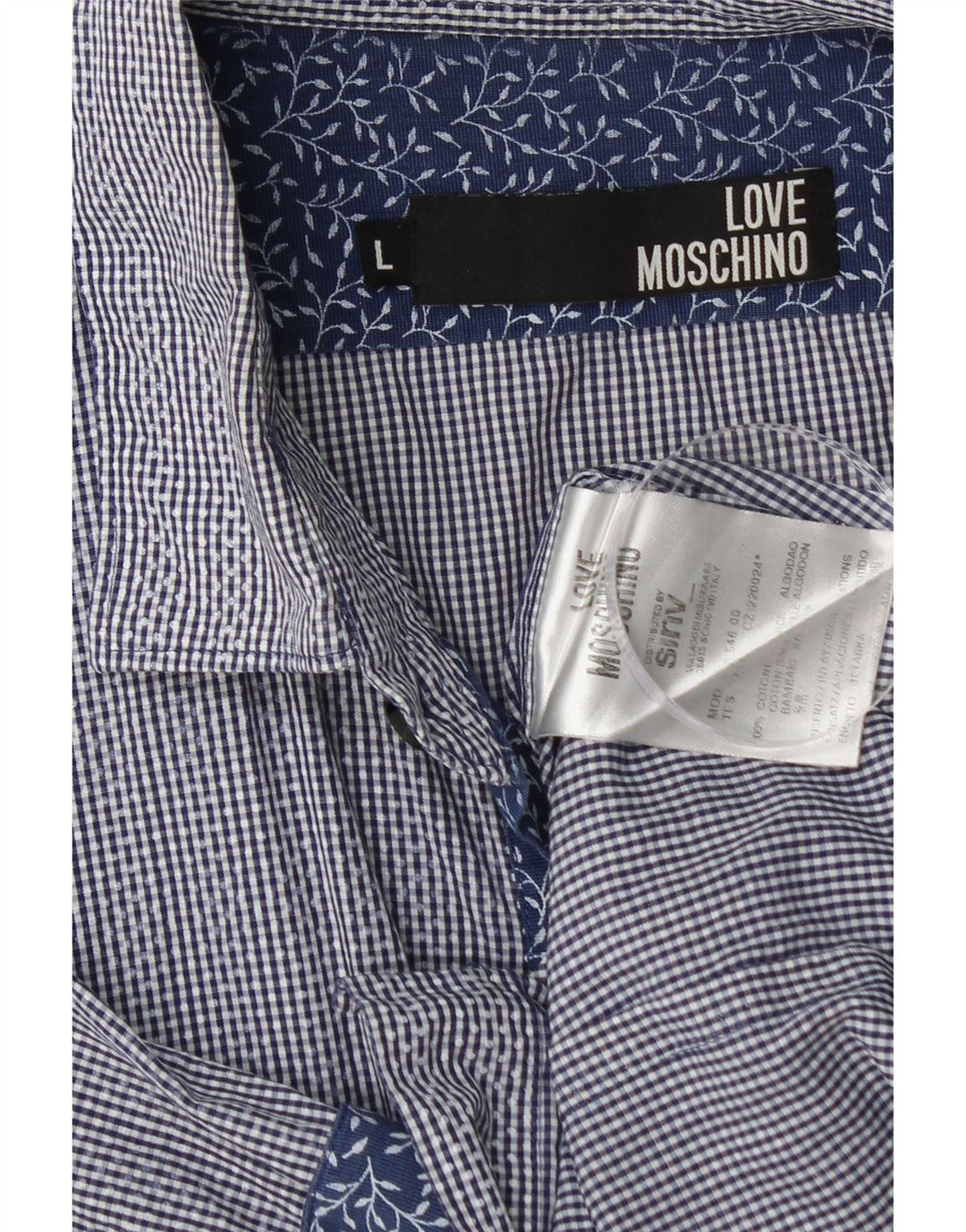 Moschino Mens Short Sleeve Shirt Large Blue Gingham Cotton