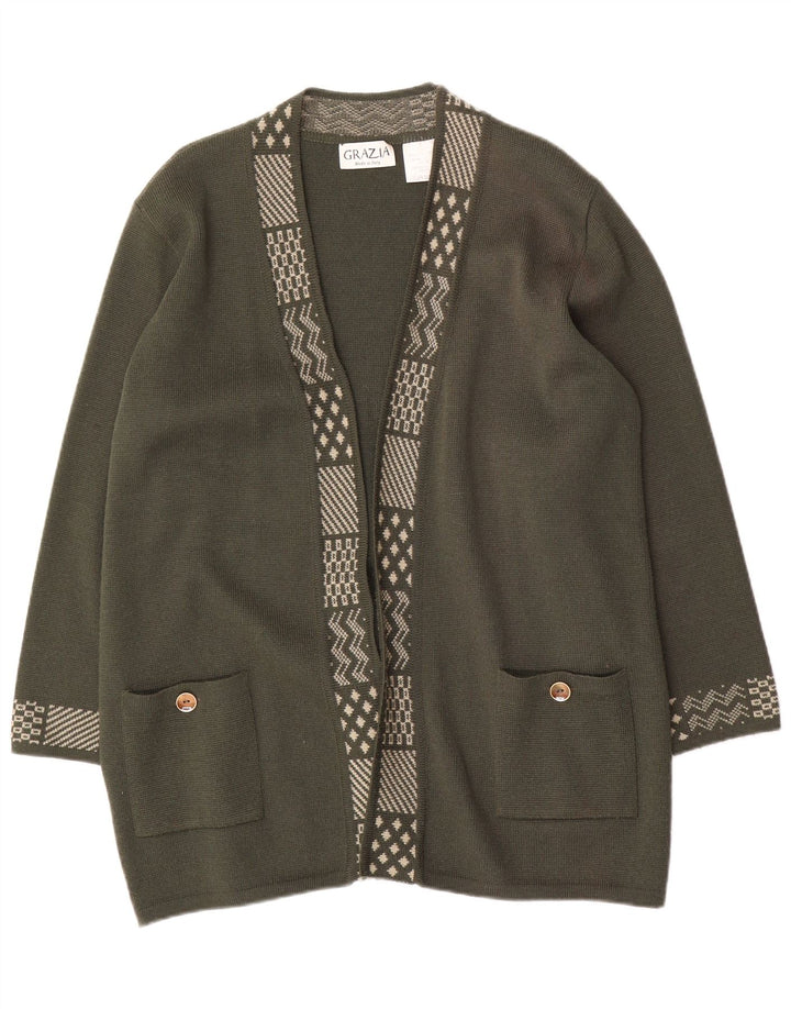 Grazia Womens Longline Cardigan Sweater US 18 2XL Khaki Wool