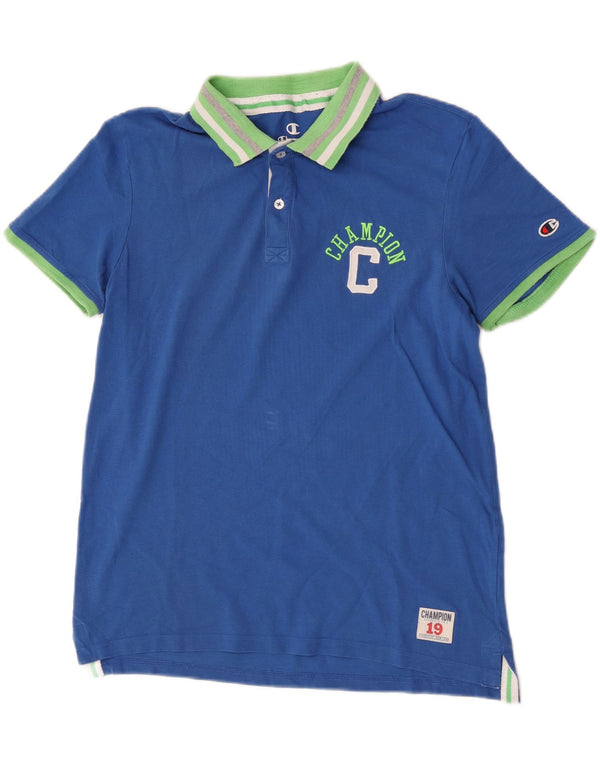 Champion Mens Graphic Polo Shirt Large Blue Colourblock Cotton