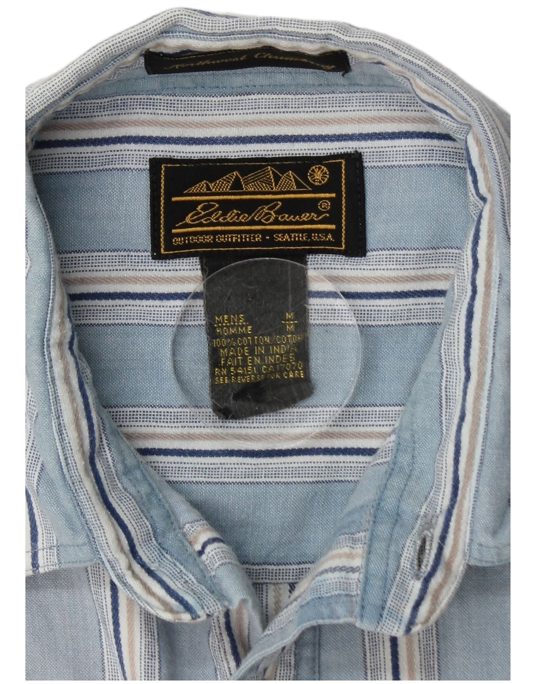 Eddie Bauer Mens Short Sleeve Shirt Medium Blue Striped Cotton