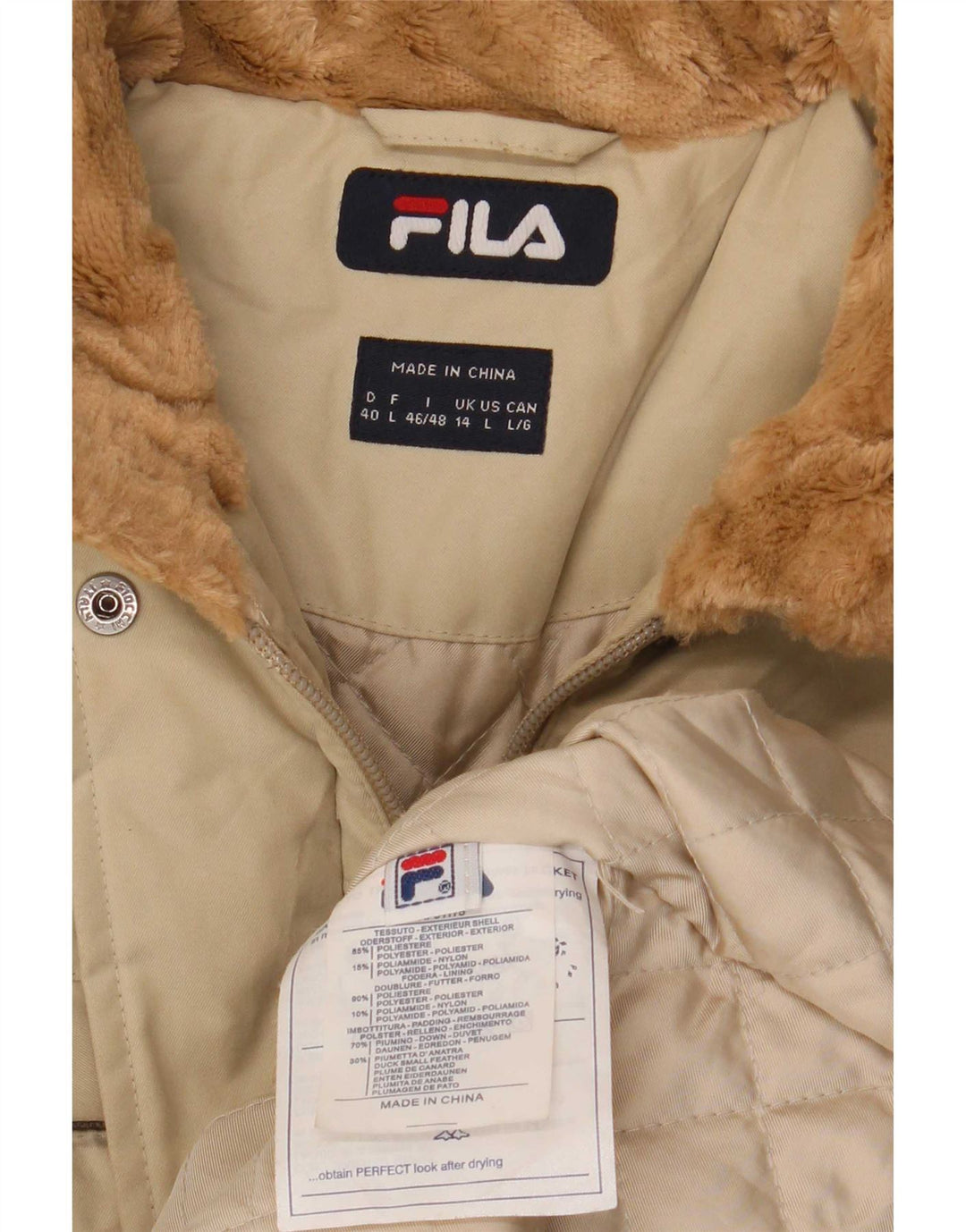 Fila Womens Padded Coat UK 14 Large Beige Polyester