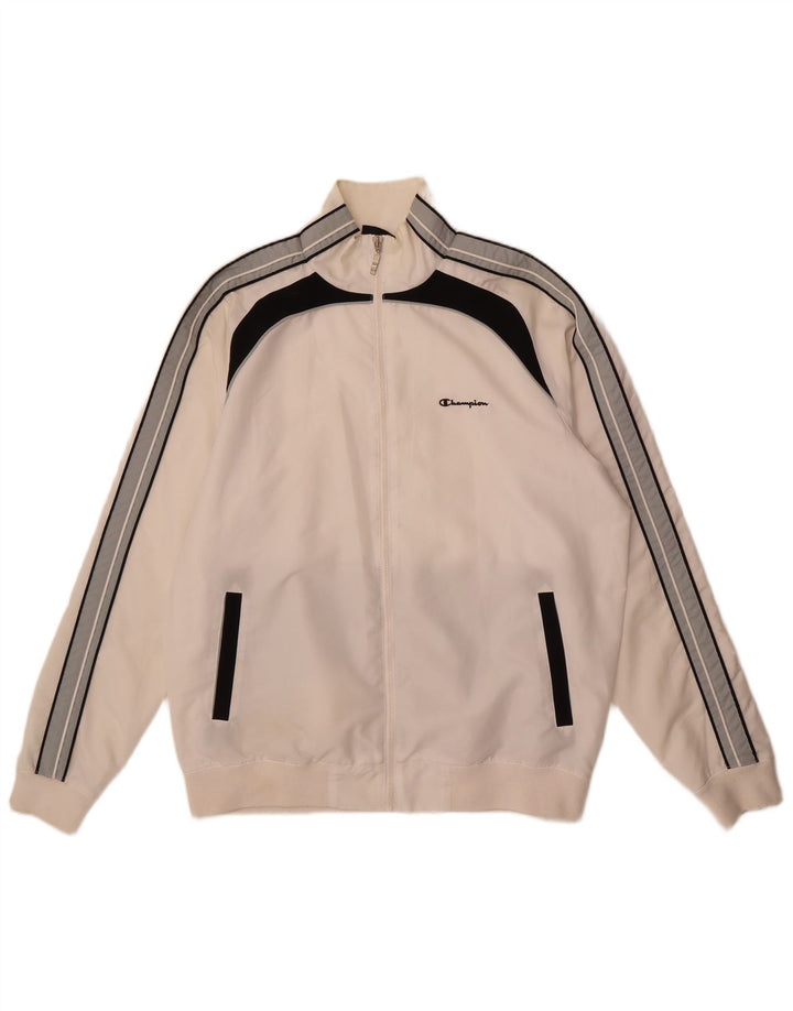 CHAMPION Mens Tracksuit Top Jacket XL Off White Colourblock Polyester