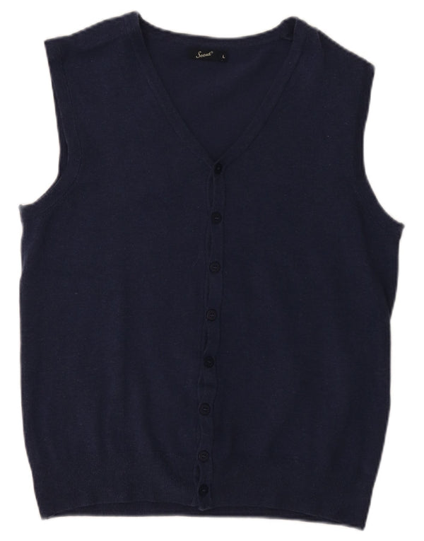 Scout Boys Sleeveless Cardigan Sweater 14-15 Years Large Navy Blue Cotton