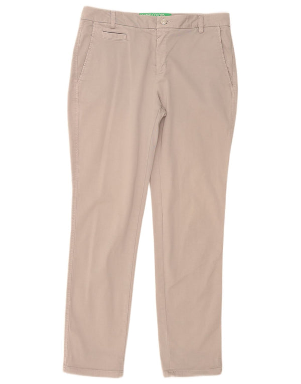 Benetton Womens Slim Chino Trousers UK 10 Small W32 L29 Grey Cotton