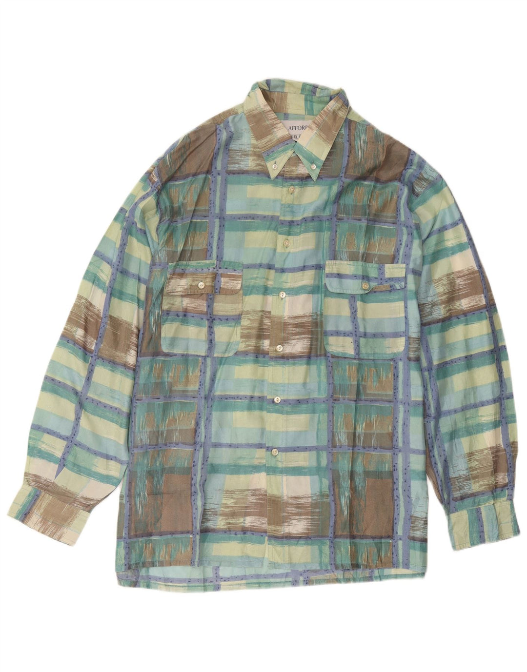 Vintage Mens Shirt XL Green Check Silk