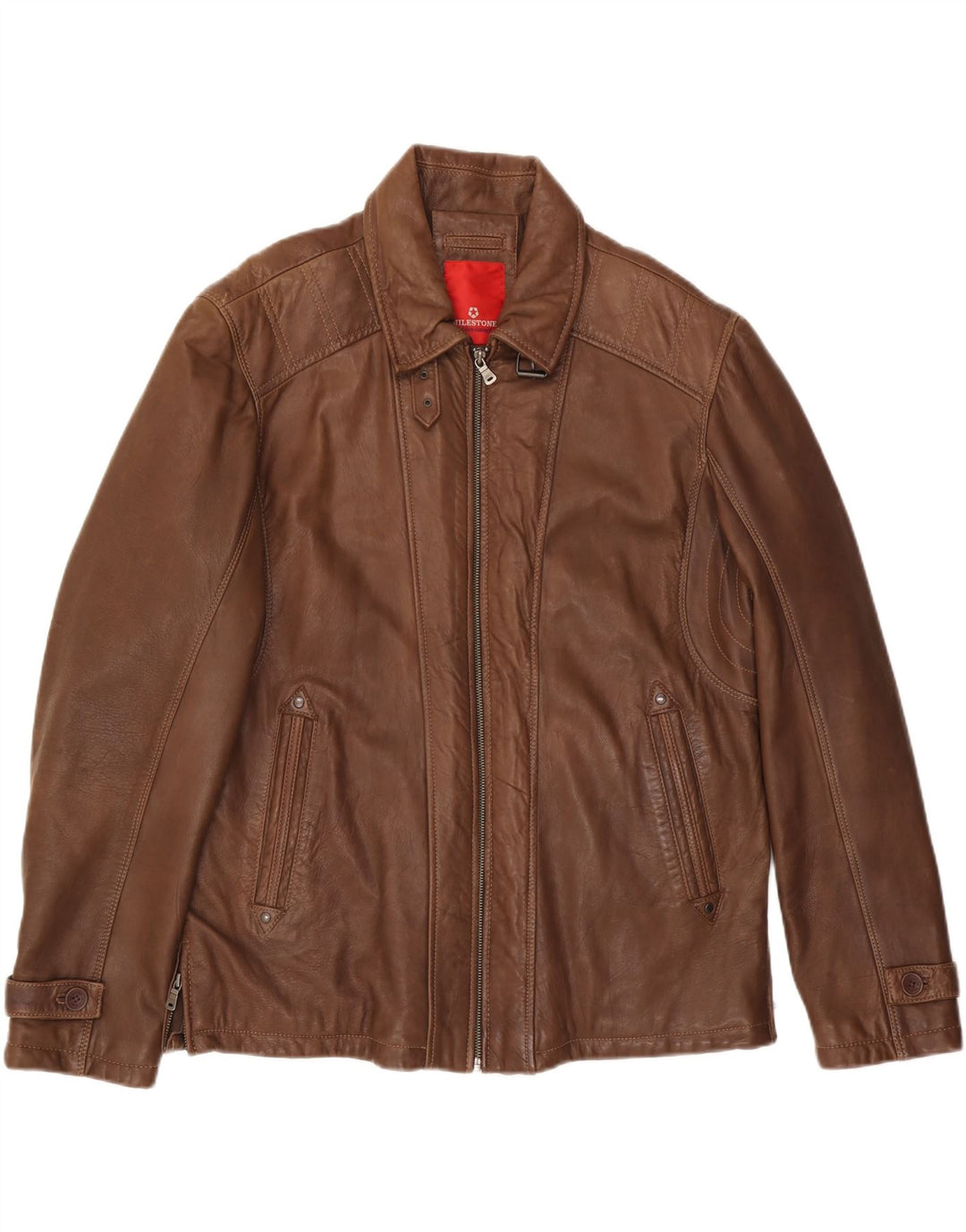 MILESTONE Mens Leather Jacket UK 40 Large Brown Leather
