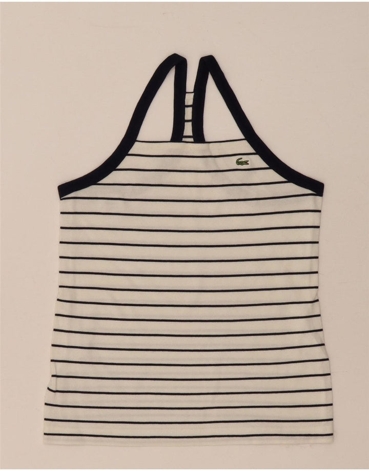 Lacoste Womens Vest Top Size 36 Small Off White Striped Cotton