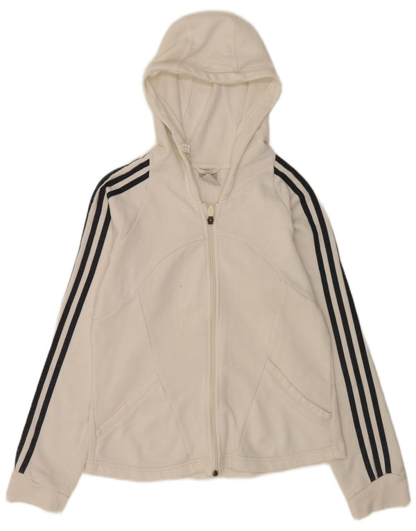 Adidas Womens Zip Hoodie Sweater UK 12 Medium White Cotton
