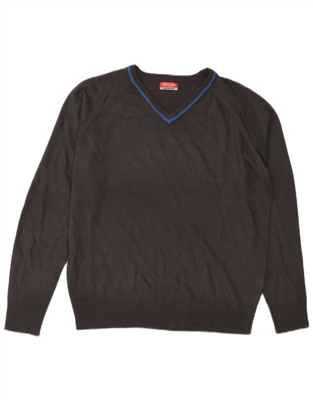 KAPPA Mens V-Neck Jumper Sweater Medium Grey Acrylic