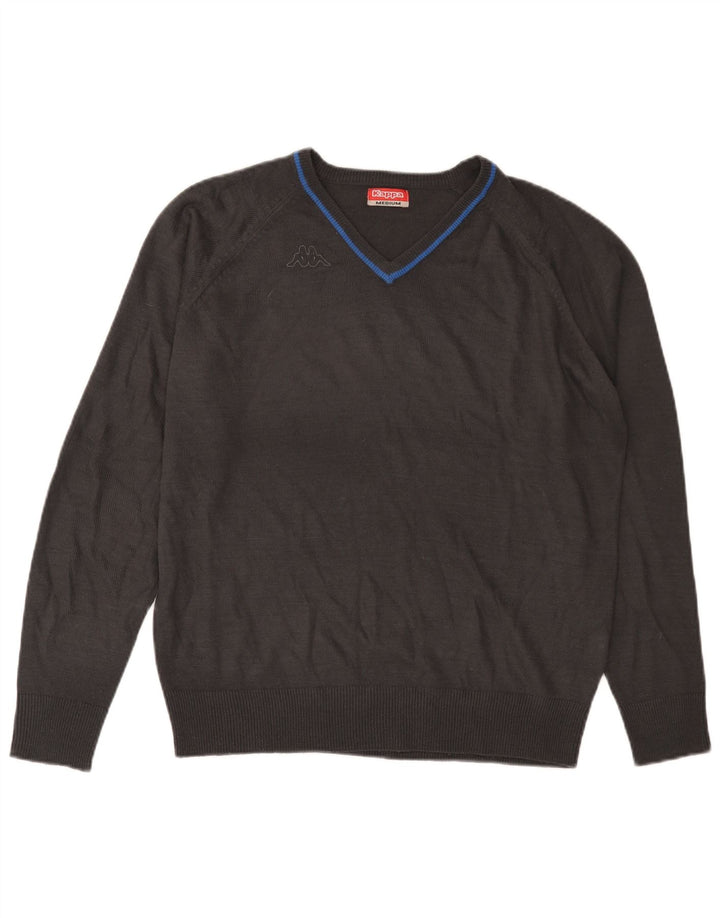 KAPPA Mens V-Neck Jumper Sweater Medium Grey Acrylic