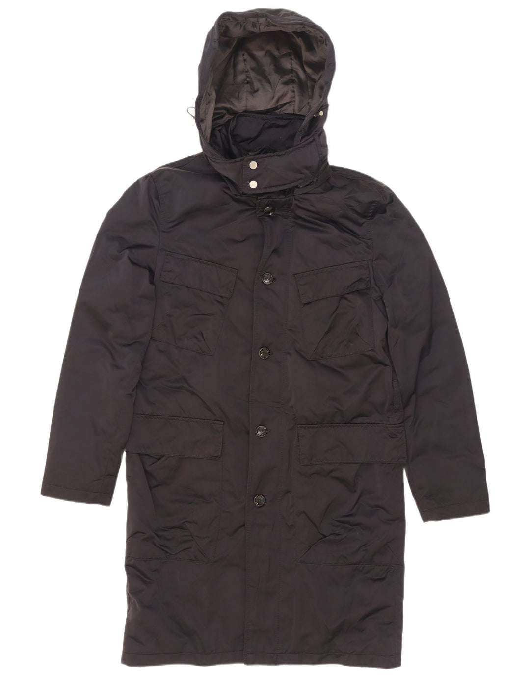 Zara Mens Hooded Padded Coat UK 38 Medium Navy Blue Polyester