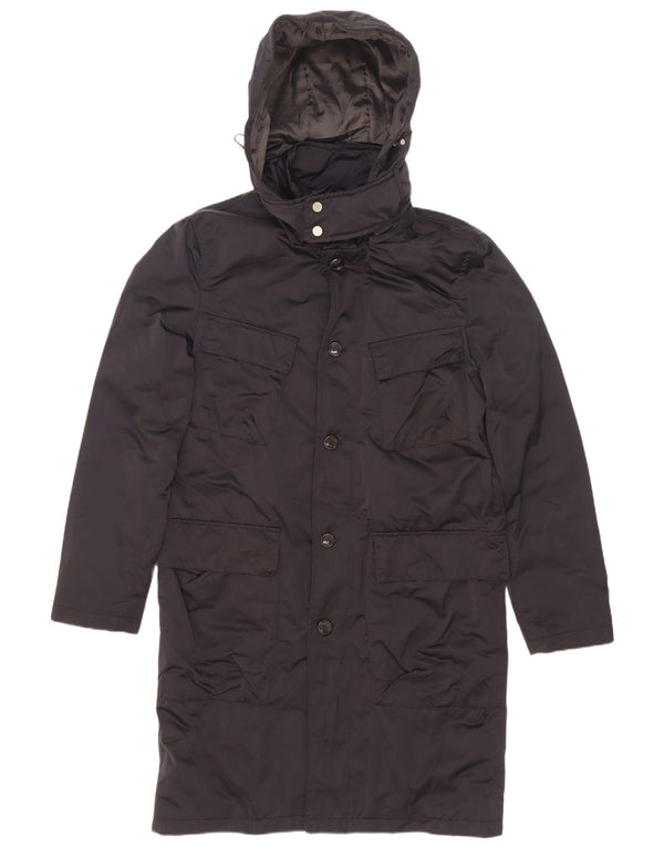 Zara Mens Hooded Padded Coat UK 38 Medium Navy Blue Polyester