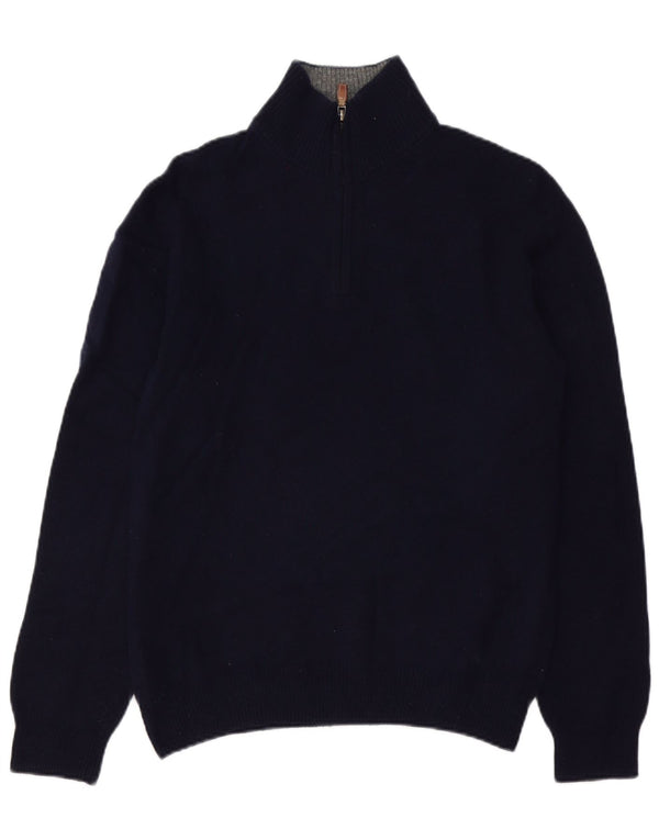 HACKETT Mens Zip Neck Jumper Sweater Medium Navy Blue Lambswool