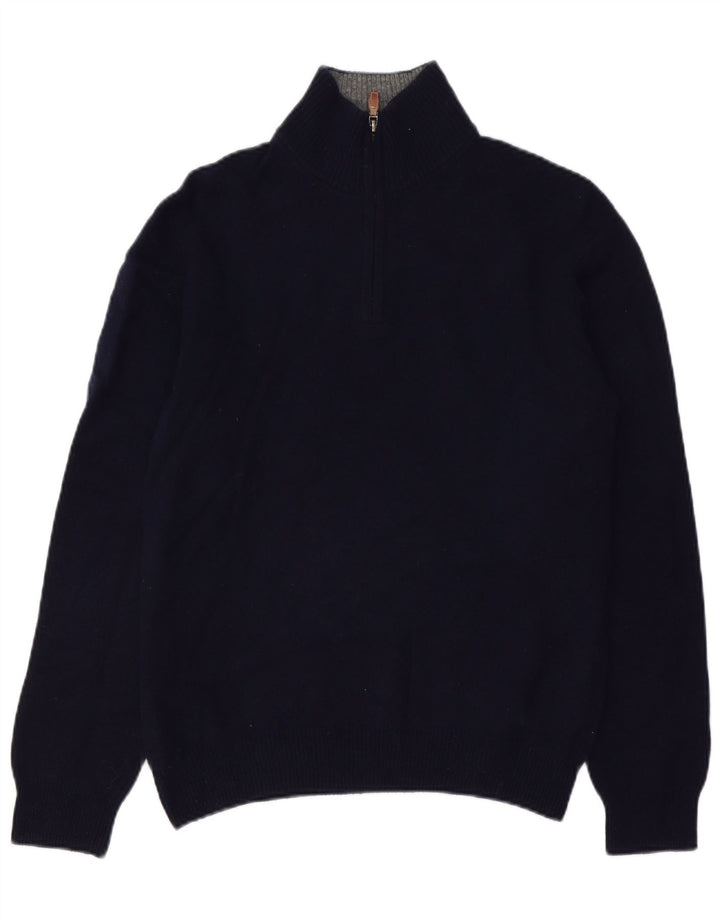 HACKETT Mens Zip Neck Jumper Sweater Medium Navy Blue Lambswool