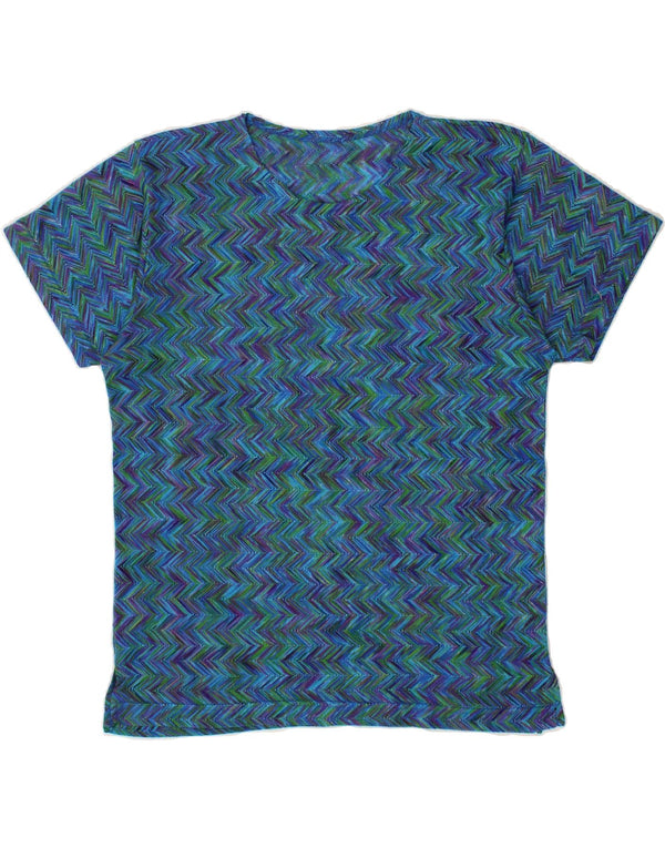 VINTAGE Womens T-Shirt Top UK 18 XL Blue Chevron