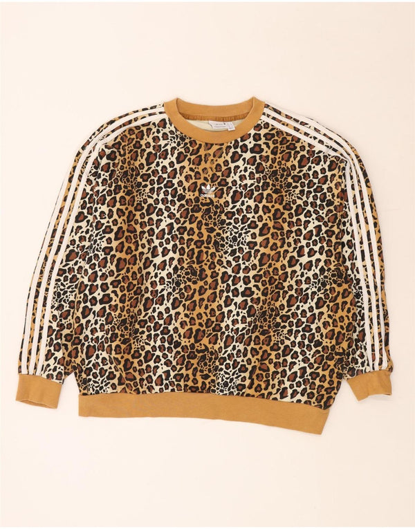 ADIDAS Womens Oversized Sweatshirt Jumper UK 8 Small Beige Animal Print