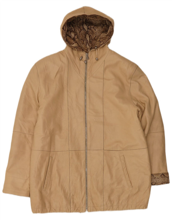 Michel Womens Hooded Oversized Leather Jacket IT 44 Medium Beige Leather