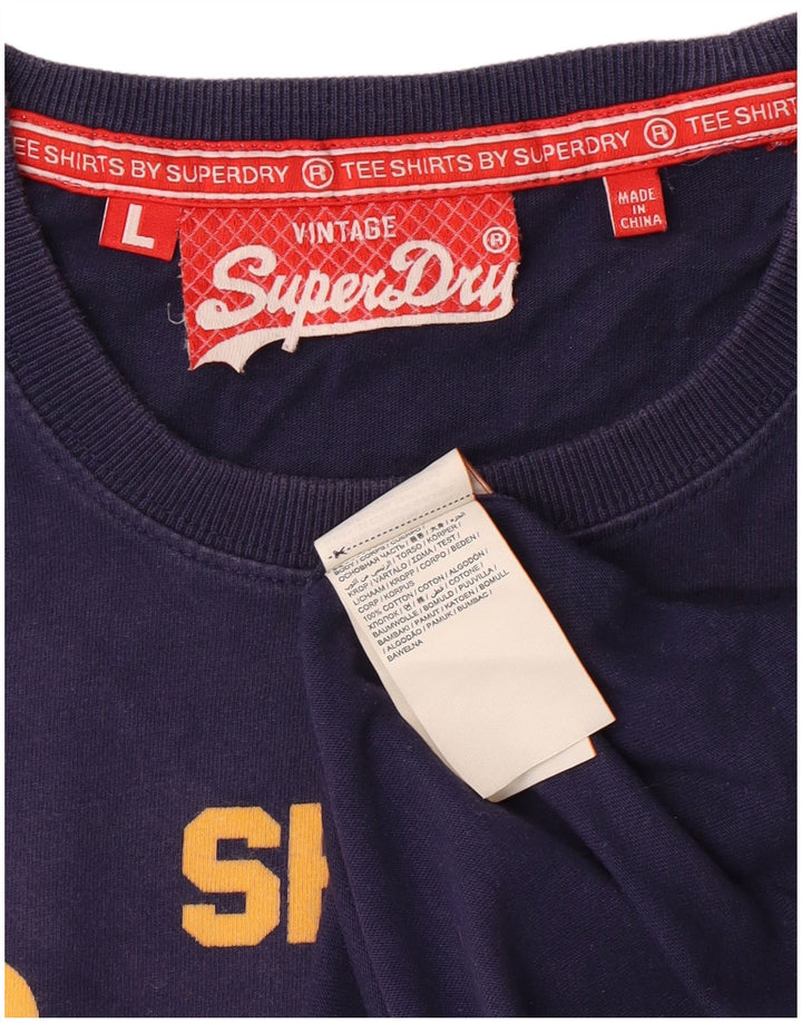 Superdry Mens Graphic T-Shirt Top Large Navy Blue Cotton