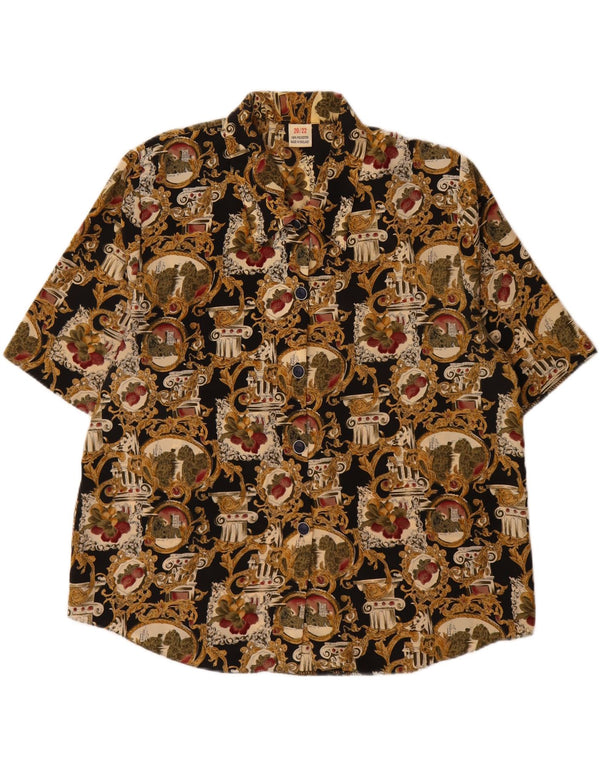 Vintage Womens Graphic Short Sleeve Shirt UK 20/22 2XL Black Floral