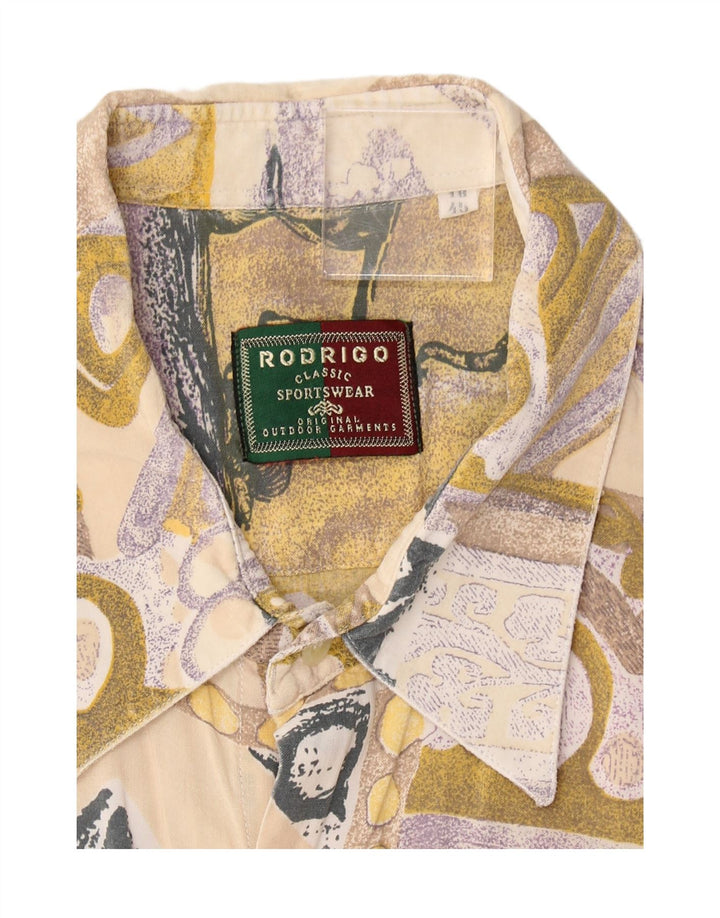 RODRIGO Mens Abstract Pattern Short Sleeve Shirt Size 18 45 2XL Beige
