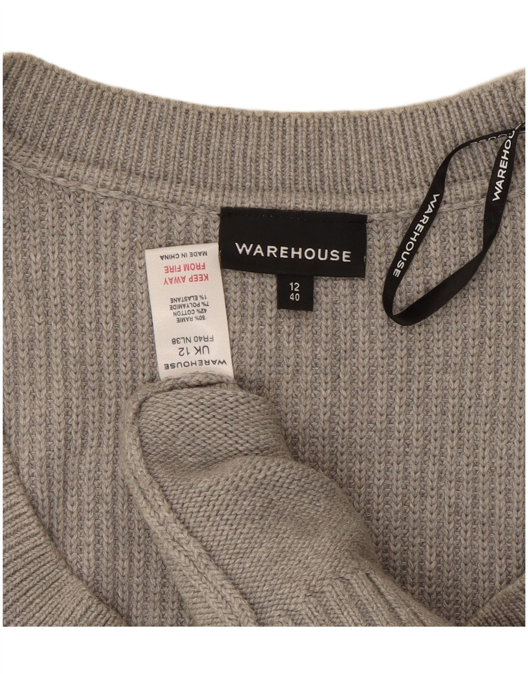 WAREHOUSE Womens 3/4 Sleeve Boat Neck Jumper Sweater UK 12 Medium Grey