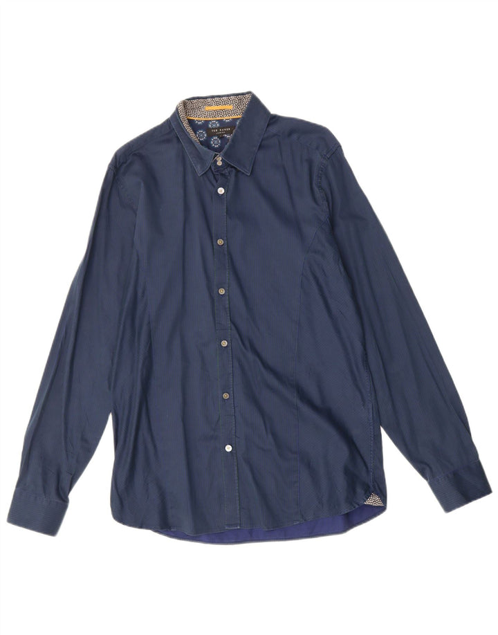 TED BAKER Mens Shirt Size 4 Large Blue Pinstripe Cotton