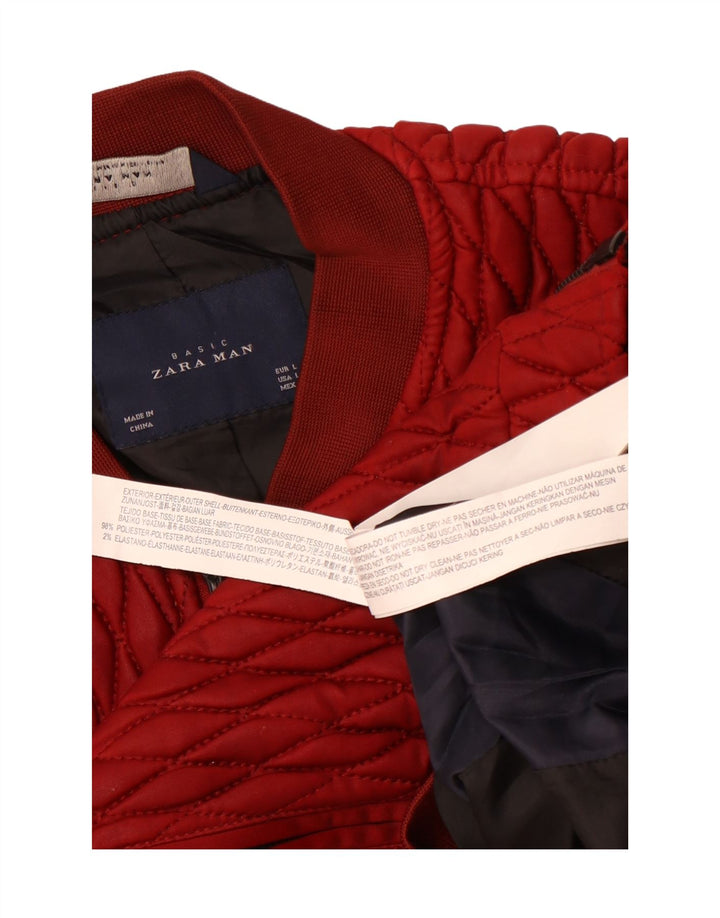 Zara Mens Quilted Bomber Jacket UK 40 Large Red Polyester