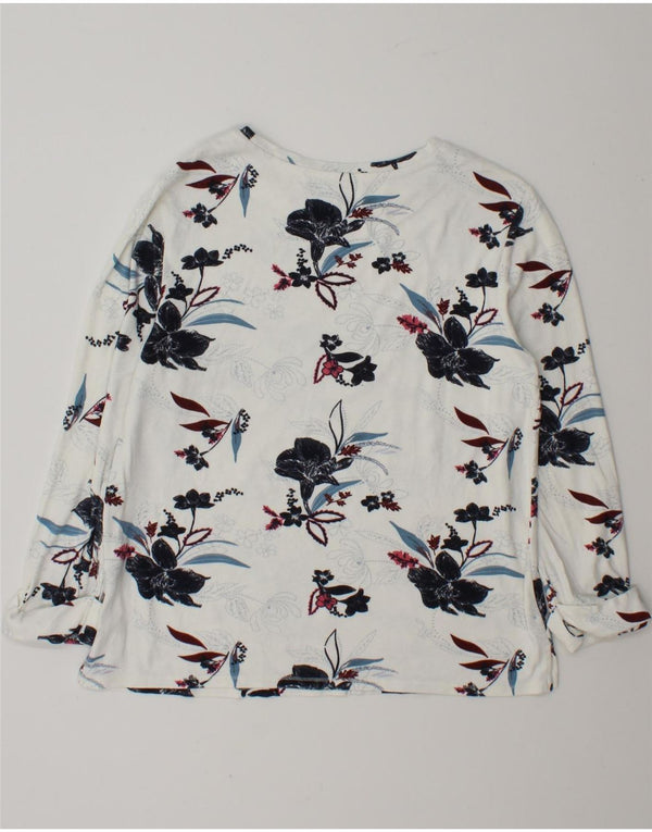 Marks & Spencer Womens Top Long Sleeve UK 12 Medium White Floral Viscose