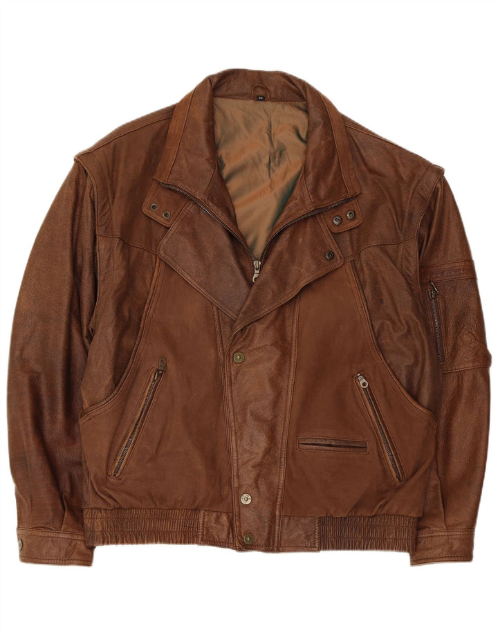 Trapper Mens Leather Jacket UK 42 XL Brown