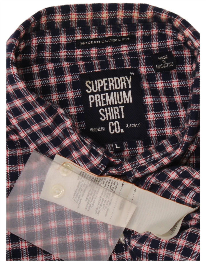 Superdry Mens Classic Fit Flannel Shirt Large Navy Blue Check Polyester