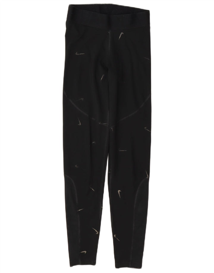 Nike Womens Graphic Leggings UK 10 Small Black Polyester