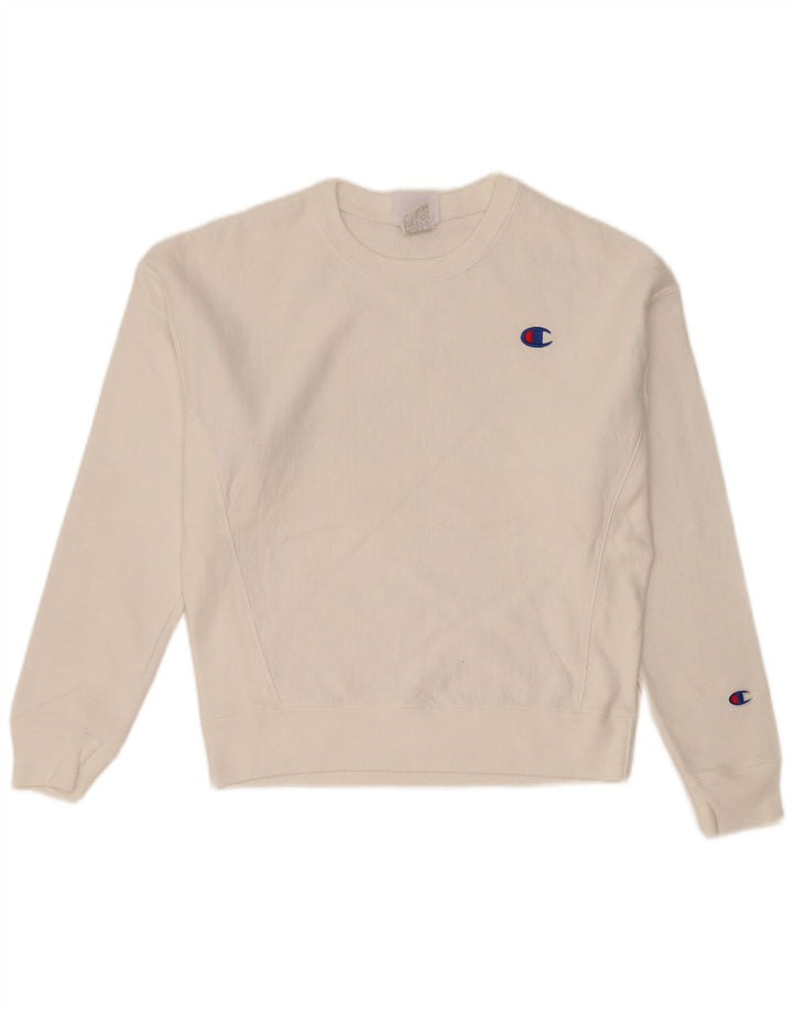 Champion Womens Sweatshirt Jumper UK 14 Medium White Cotton