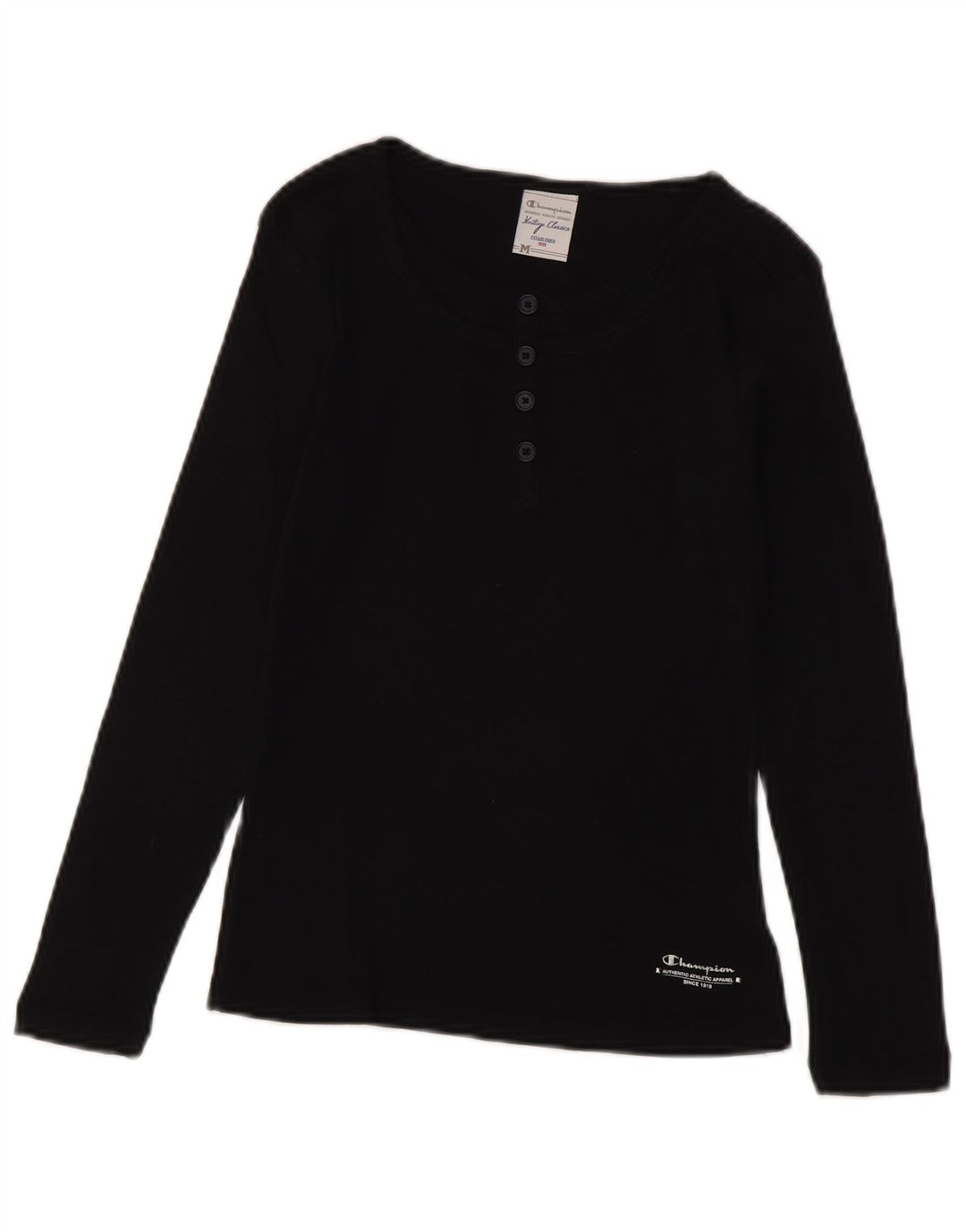 Champion Womens Heritage Classics Top Long Sleeve UK 12 Medium Black Cotton