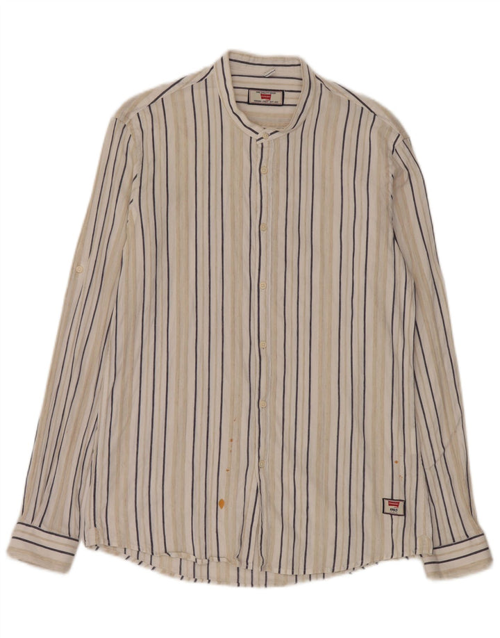 Carrera Mens Regular Fit Shirt Large White Striped Linen