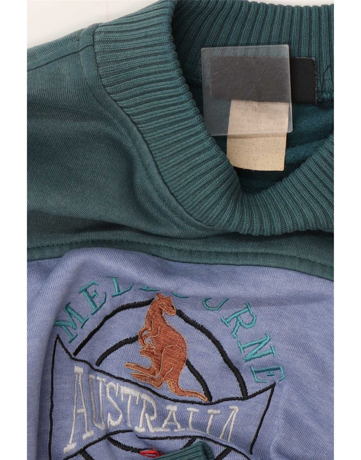Vintage Mens Graphic Sweatshirt Jumper XL Green Colourblock Polyester