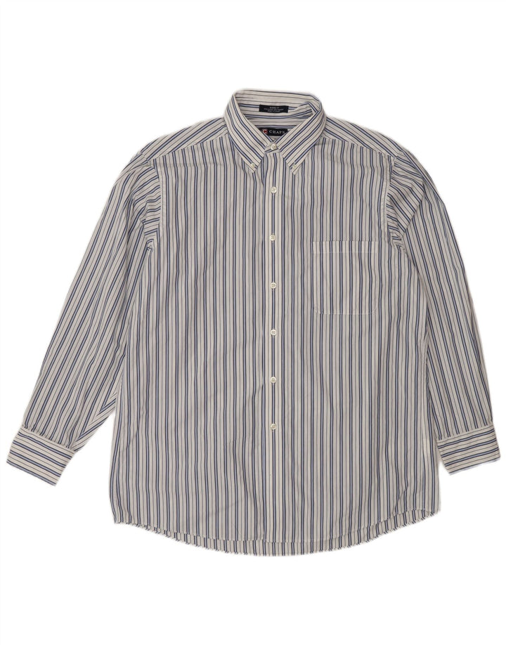 Chaps Mens Classic Fit Shirt Size 16 Large White Striped Cotton