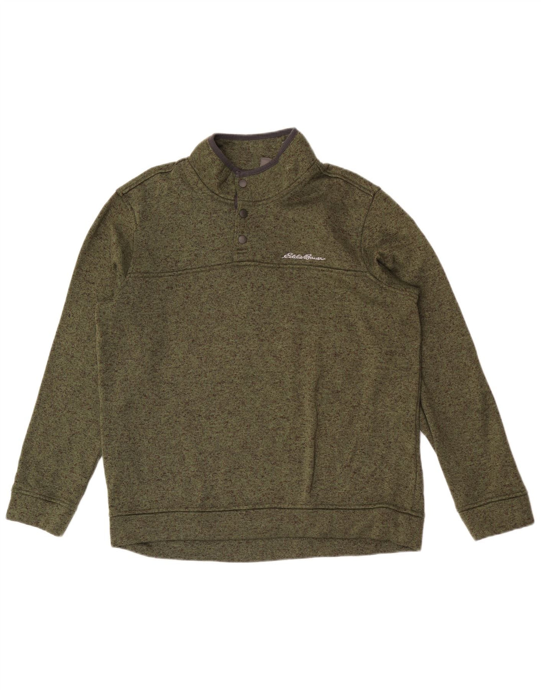 Eddie Bauer Mens Button Neck Sweatshirt Jumper Large Khaki Flecked