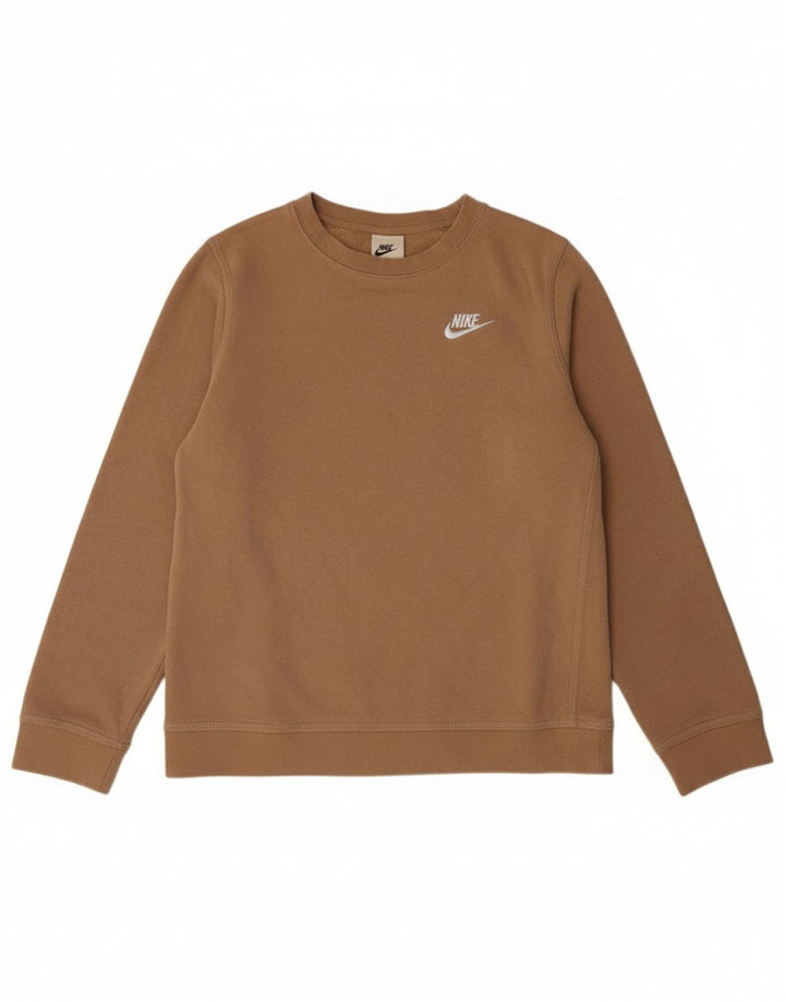 NIKE Boys Sweatshirt Jumper 12-13 Years Large  Brown Cotton