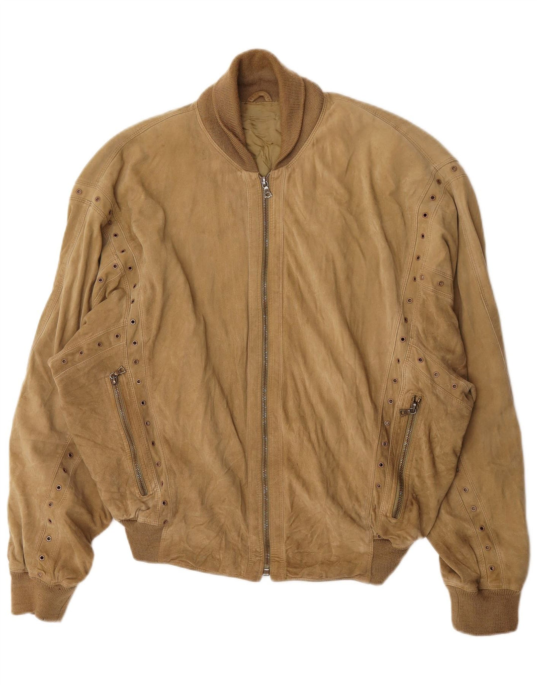 Gianni Versace Womens Loose Fit Suede Bomber Jacket UK 38 Medium Beige