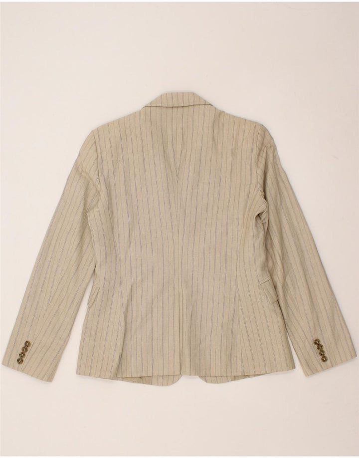 BENETTON Womens 1 Button Blazer Jacket IT 44 Medium Beige Pinstripe Cotton Vintage Benetton and Second-Hand Benetton from Messina Hembry 