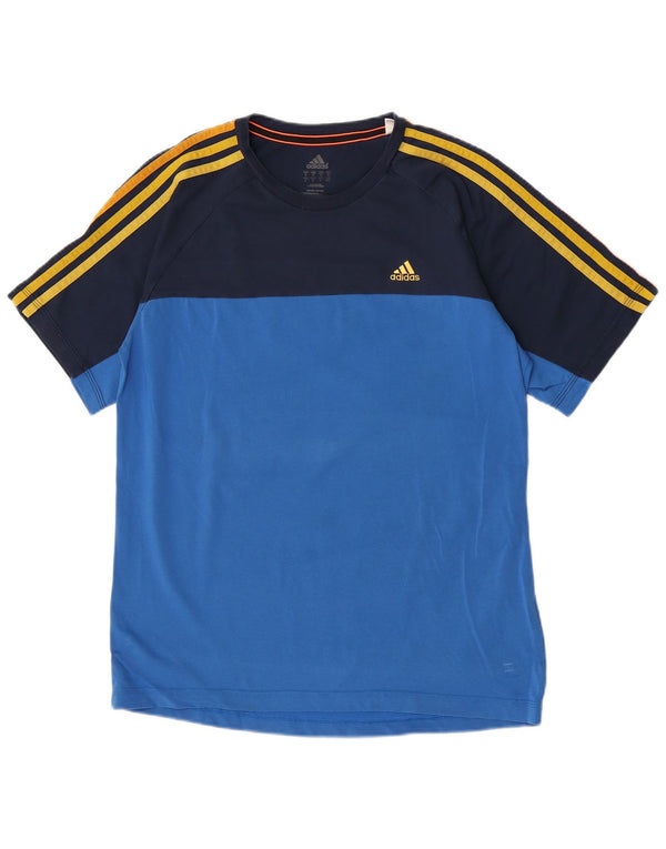 Adidas Mens Short Sleeve Regular T-Shirt Top Medium Blue Colourblock Cotton
