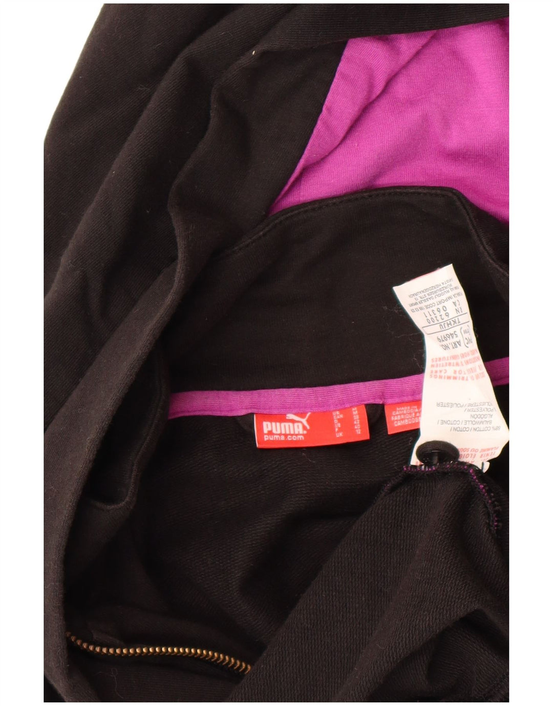 PUMA Womens Zip Hoodie Sweater UK 12 Medium  Black Cotton