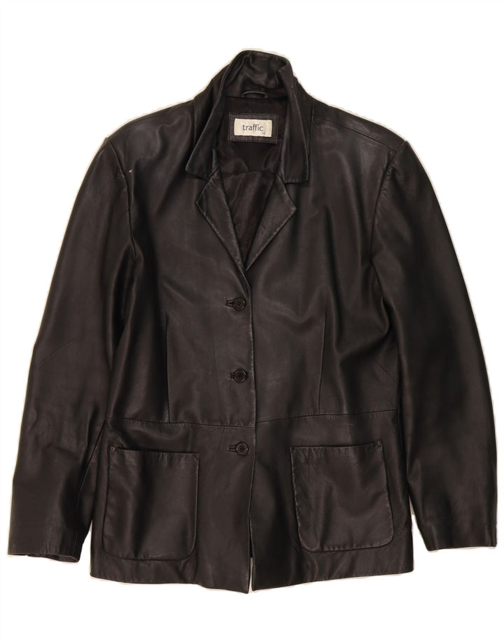 TRAFFIC Womens Leather Jacket UK 14 Medium Black Leather Vintage Traffic and Second-Hand Traffic from Messina Hembry 