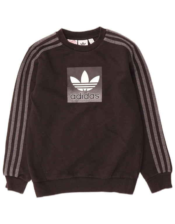 Adidas Boys Graphic Sweatshirt Jumper 9-10 Years Black Cotton