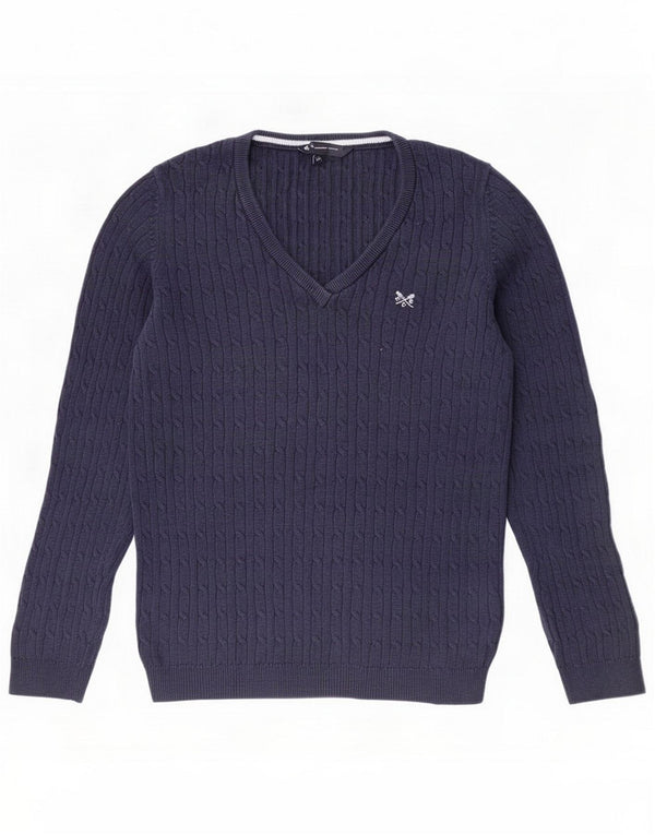 Crew Clothing Womens V-Neck Jumper Sweater UK 12 Medium Navy Blue Cotton
