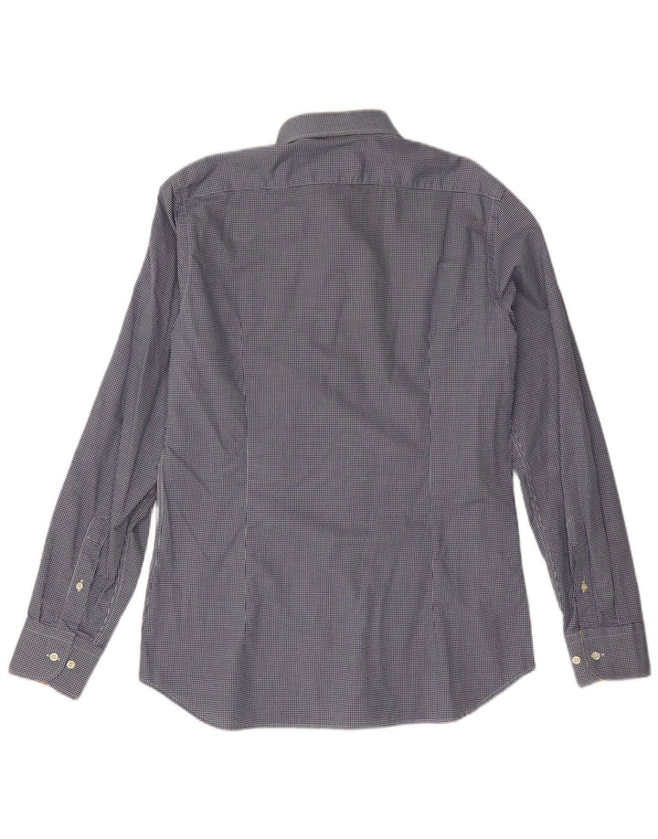 ALVIERO MARTINI Mens Shirt Size 16 41 Large Navy Blue Gingham Cotton