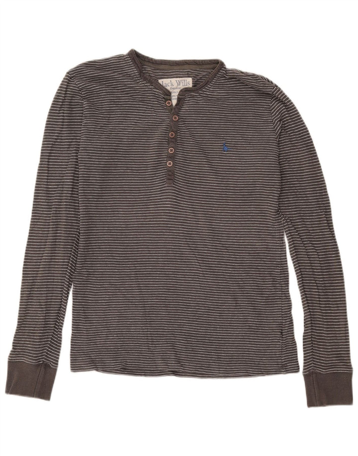JACK WILLS Mens Top Long Sleeve Small Grey Pinstripe Cotton