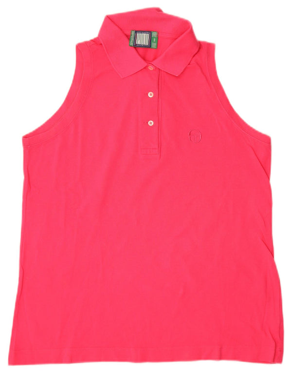 Sergio Tacchini Womens Sleeveless Polo Shirt UK 14 Medium Pink Cotton