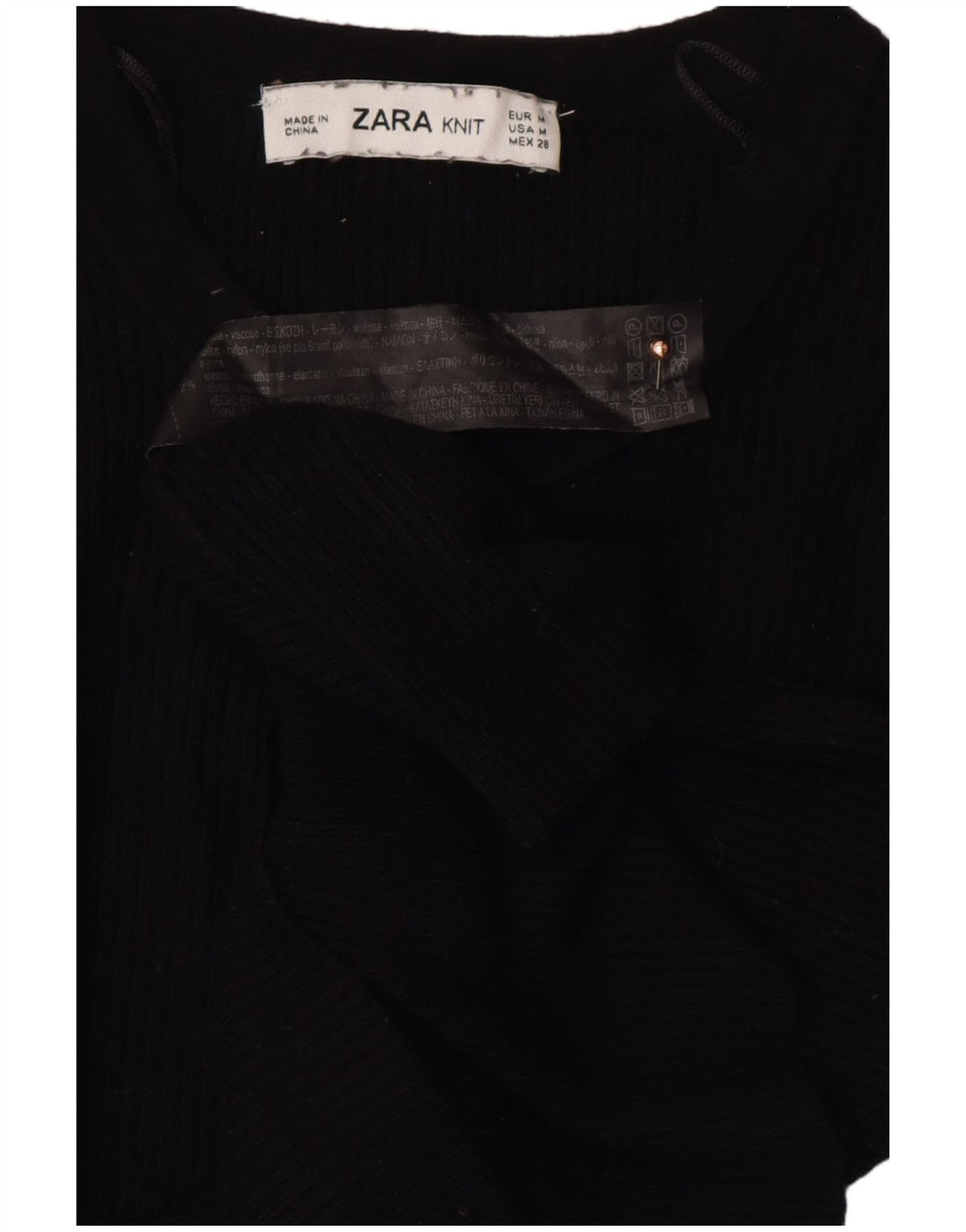 ZARA Womens Crop Button Neck Jumper Sweater UK 12 Medium Black Viscose