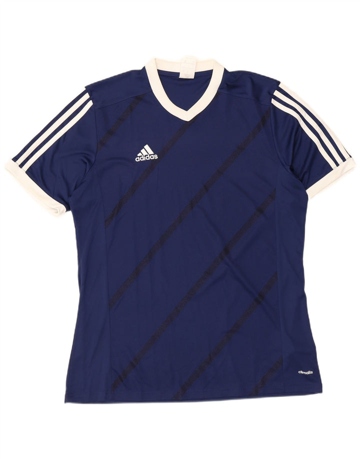 Adidas Mens T-Shirt Top Large Navy Blue Striped Polyester